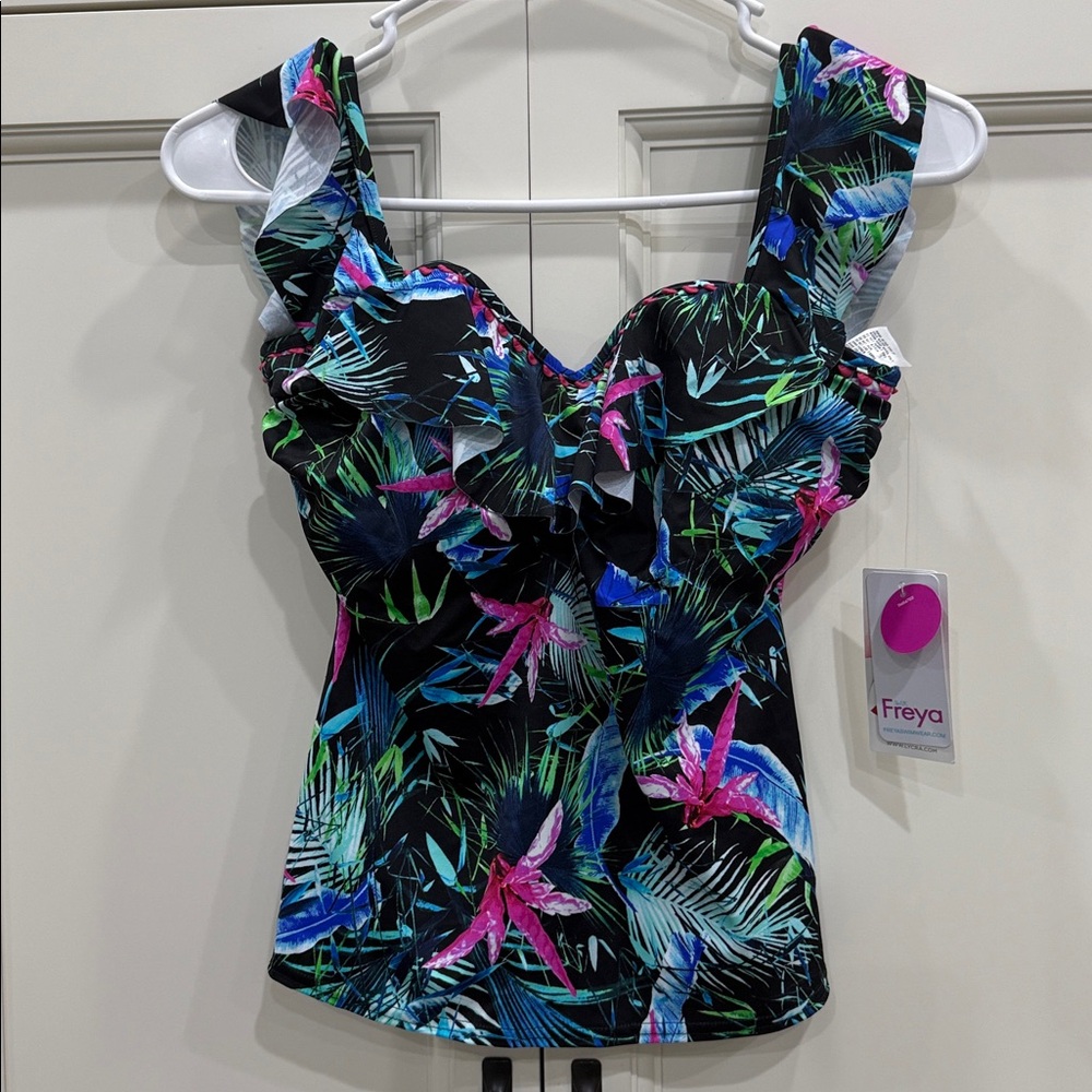 Freya Jungle Flower Tankini TOP ONLY Size 30D Swim Black NWT-NO detachable strap
